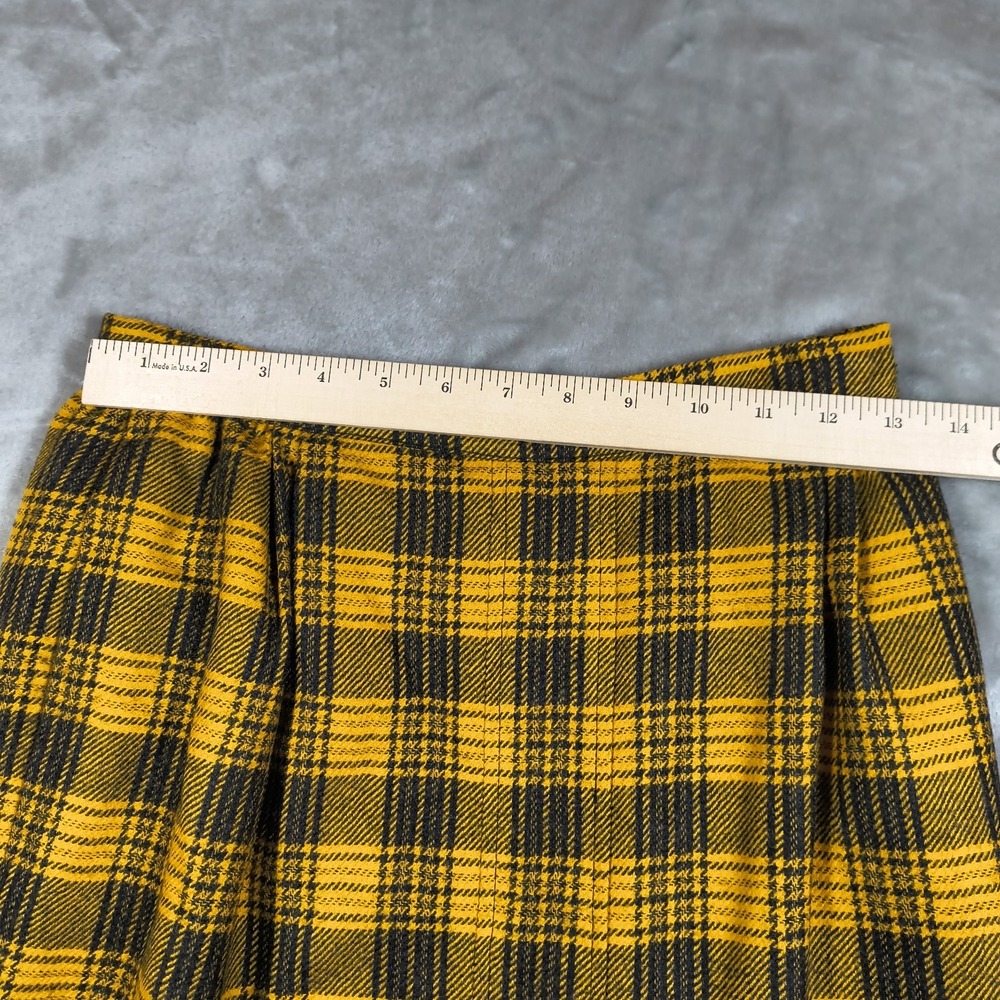 Vintage Valentino Boutique Skirt Womens 8 Yellow Plaid Tartan Wool A Line Midi - Picture 8 of 8
